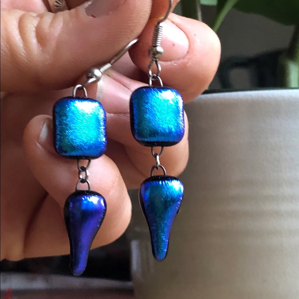 Metallic Blue Black Purple Shimmering Earrings 🔷